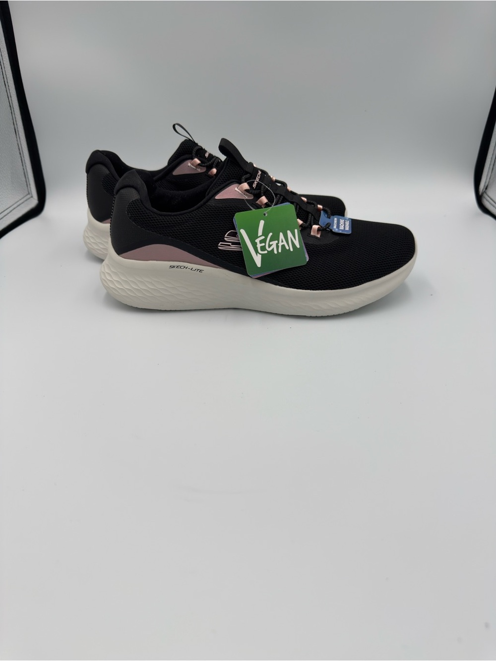 Skechers Black & Blush Lightweight Vegan Slip-On Sneakers Size 8.5